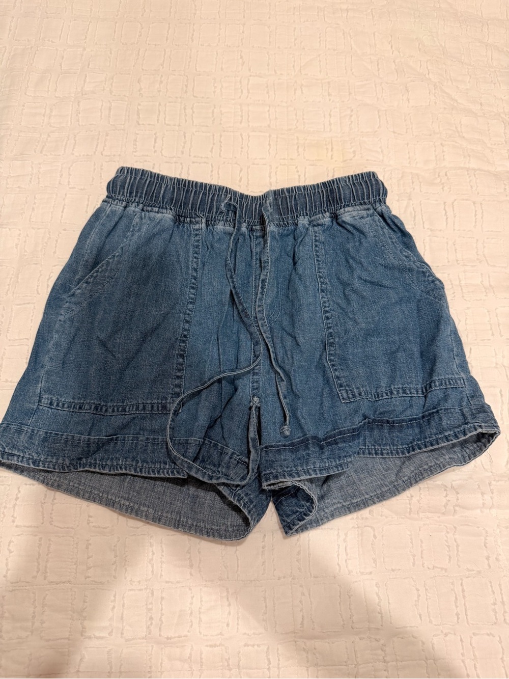 Denim Drawstring Women's Shorts - Blue